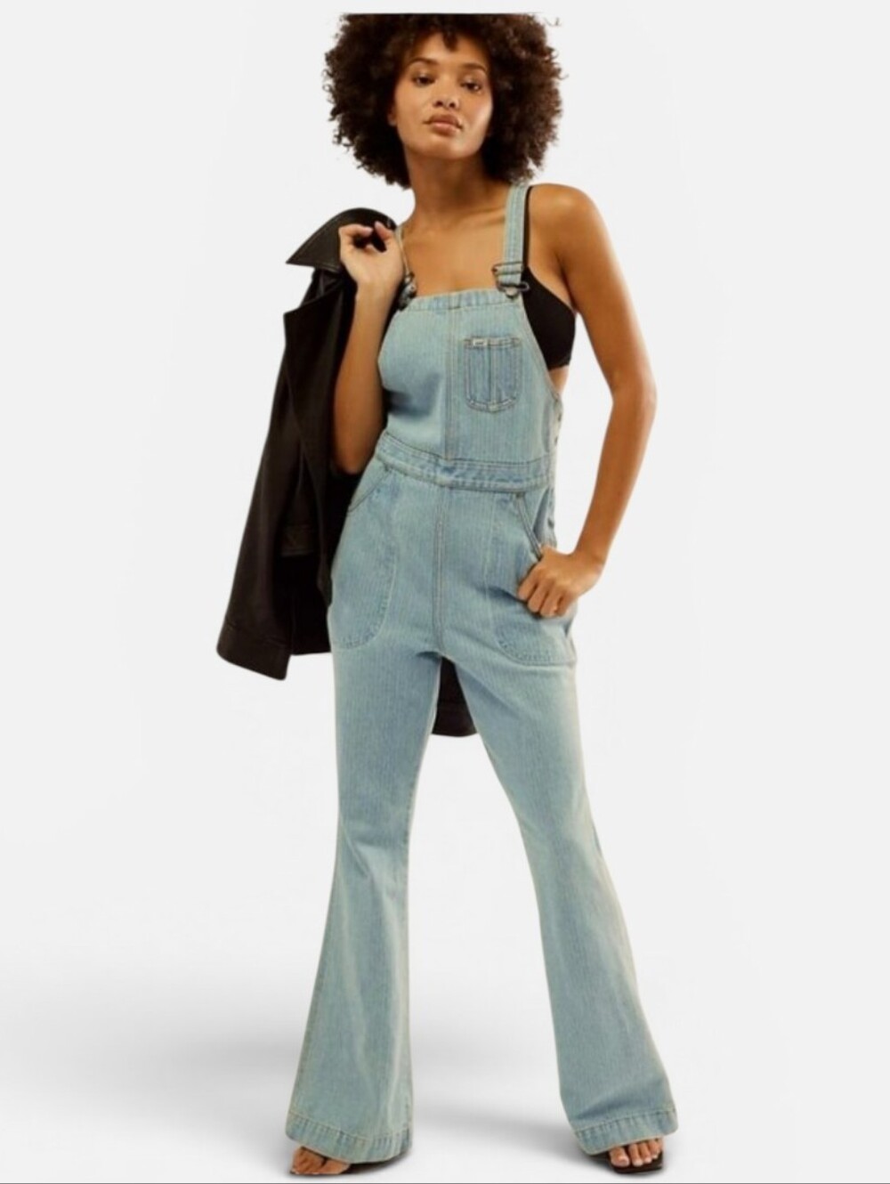 Free People x Lee Flare Leg Overalls‎ XL Cotton Denim Bib Coveralls Utility NEW
